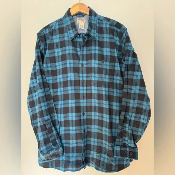 LL Bean Navy Blue Plaid Twill Button Shirt Traditional Fit L - Picture 2 of 11